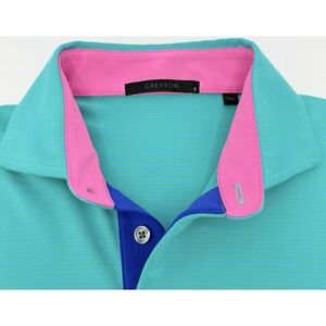 Greyson Polo Shirt Men S Teal Stripe Performance Golf Stretch Casual